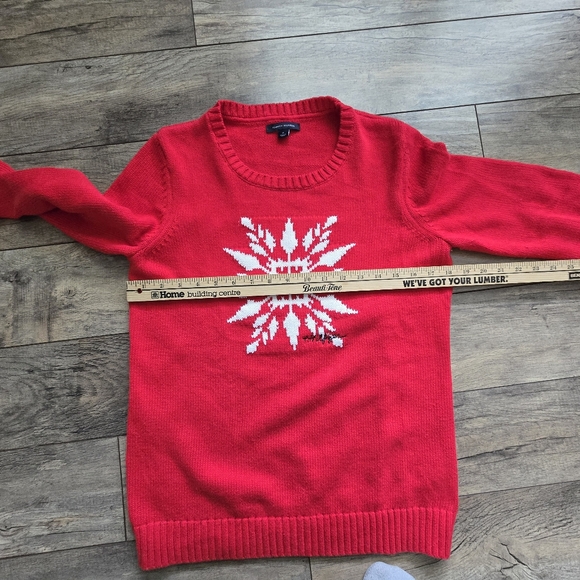 Tommy Hilfiger Womens Medium Red Cotton Snowflake Winter Sweater - Picture 11 of 11